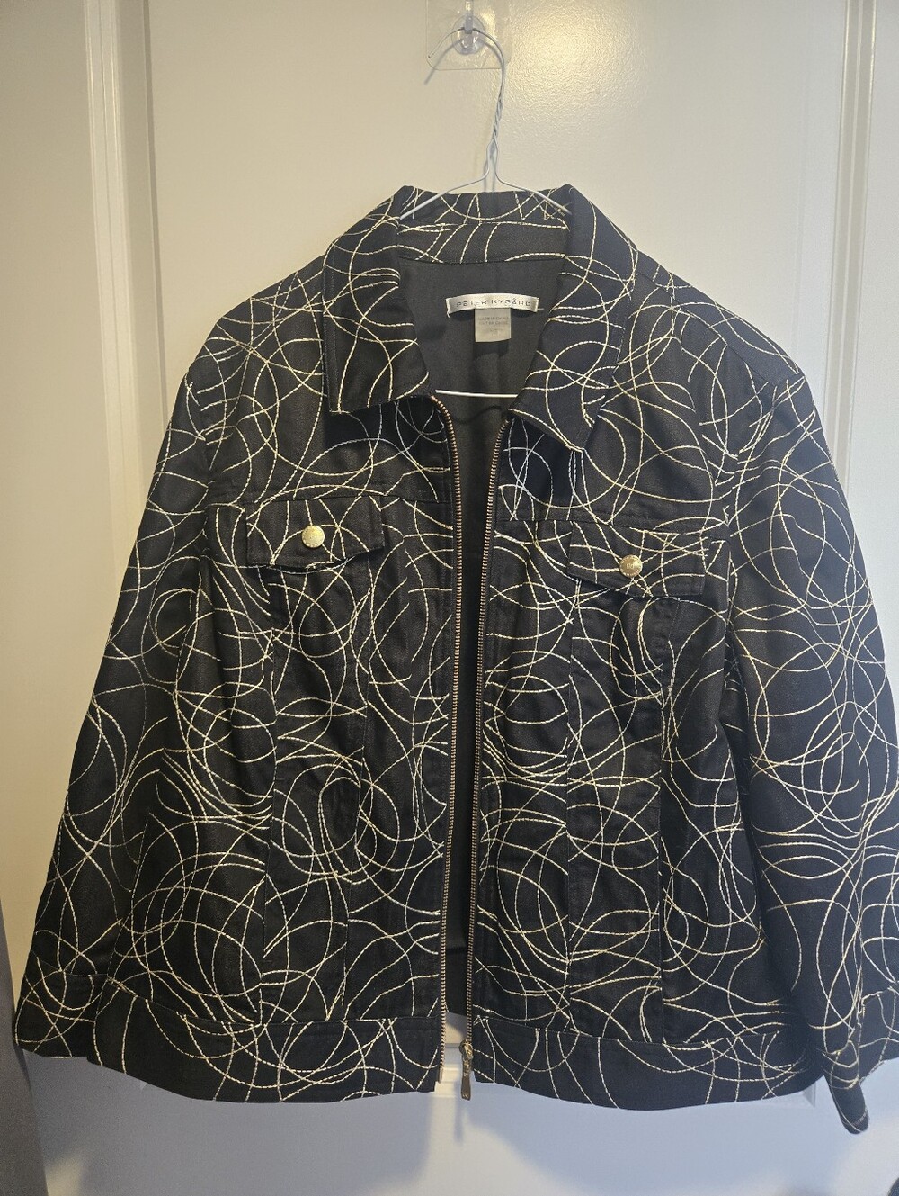 Peter Nygard Black Jacket with Cream Swirl Stitching